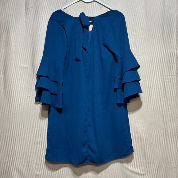 Miami Blue Lined Shift Dress Tiered Ruffle Sleeves Size M - Picture 9 of 10